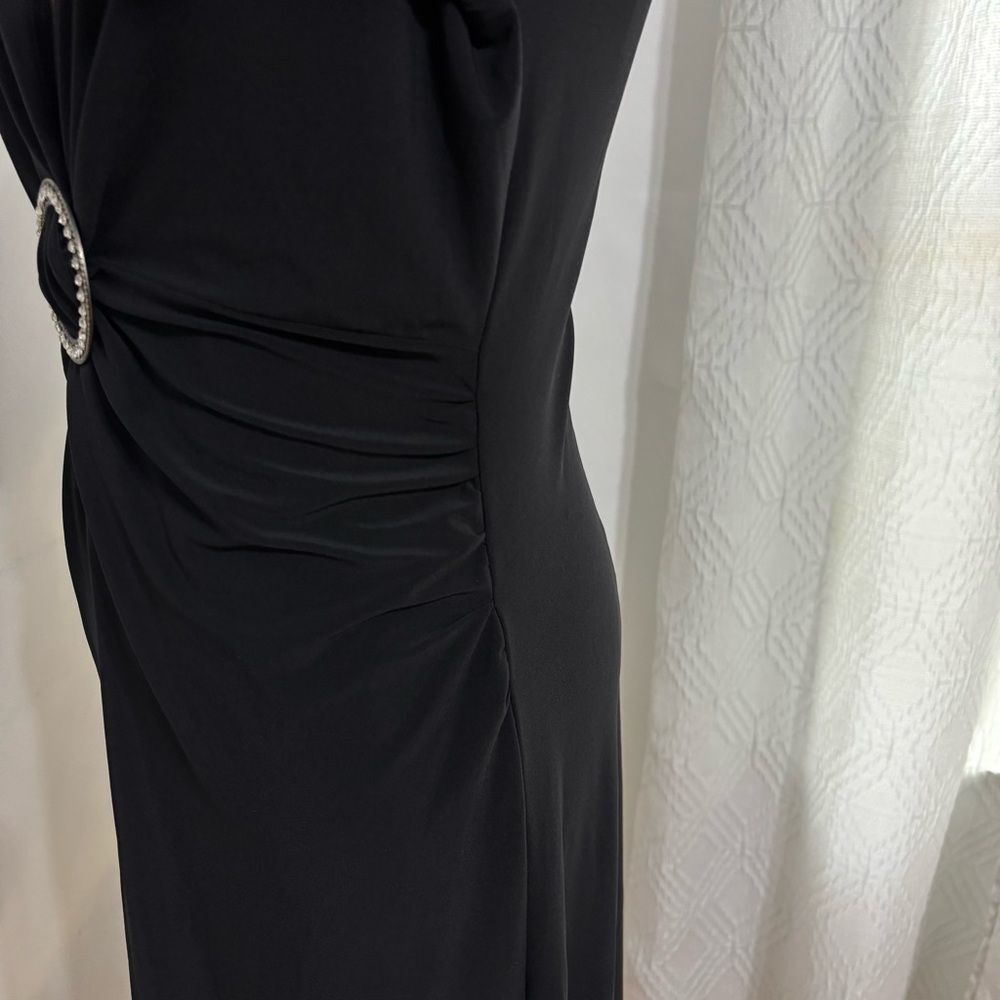 NWT Vtg Black Midi Dress Size L Ruched Long Sleeve Rhinestones‎ Evening Cocktail - Picture 10 of 13